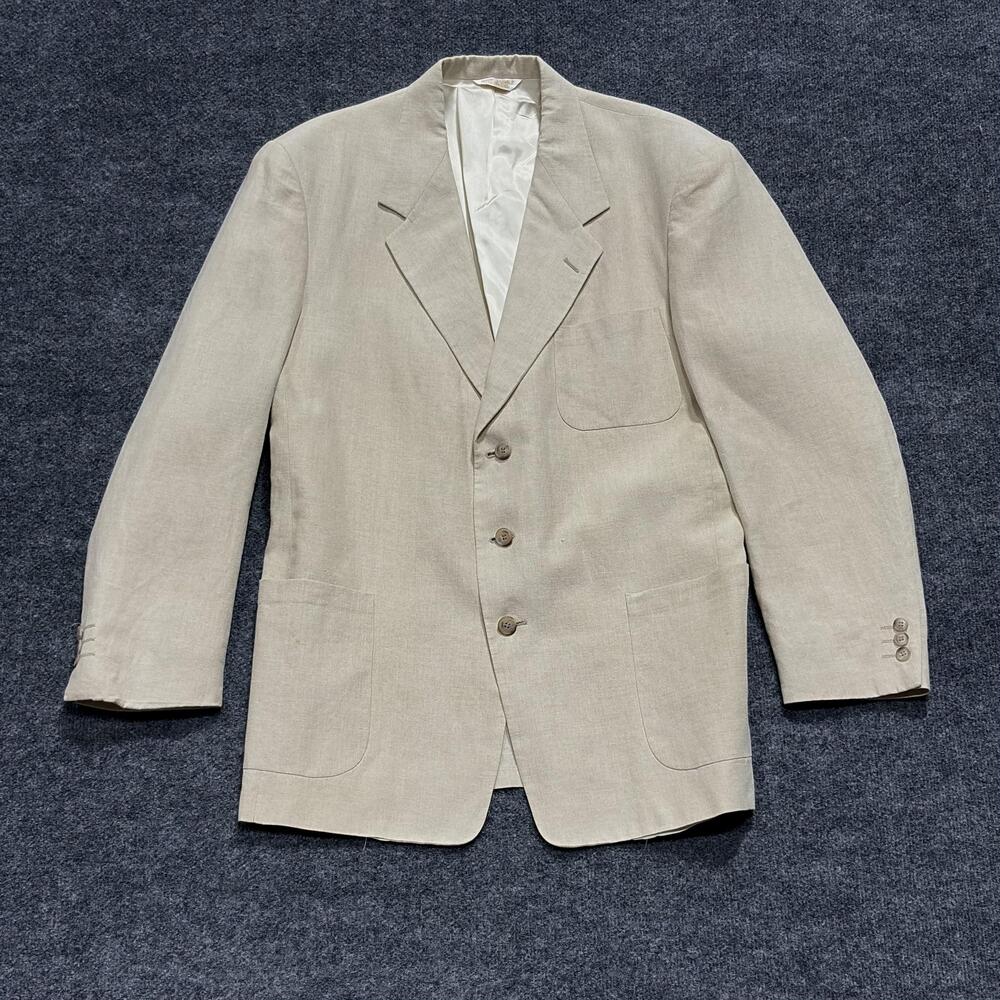 Tommy Hilfiger Blazer Mens Large Beige Linen Blend Tailored USA Classic Jacket